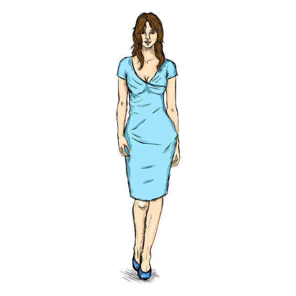 Female Model in Dress - Vector, Image