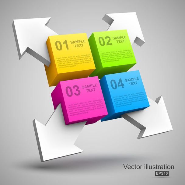 Colorful cubes with arrows 3D - Vector, Image