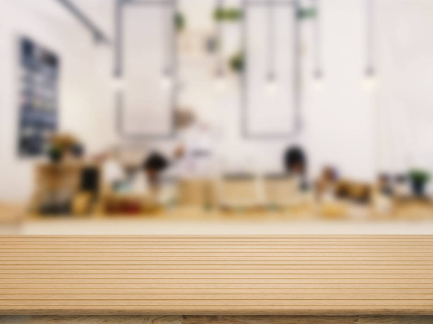encimera de madera con fondo borroso restaurante
 - Foto, Imagen