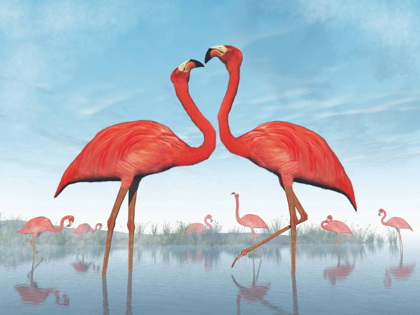 Flamingók udvarlás - 3d render - Fotó, kép