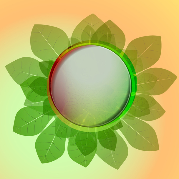 Orange green colored circle button and chestnut leaves card vector - Vector, Image
