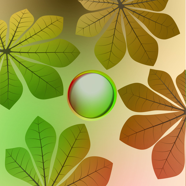 Red green colored circle and chestnut leaves cropped card vector - Vector, afbeelding