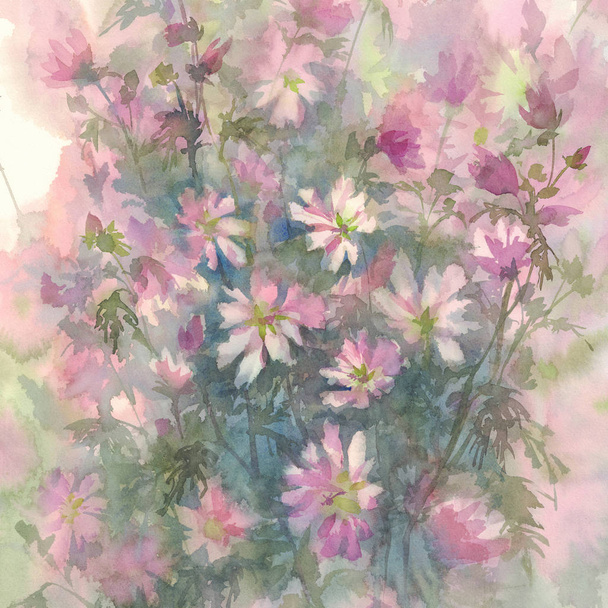 pink flower watercolor background - Photo, Image