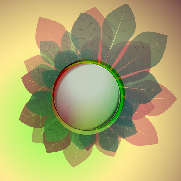 Red green colored circle frame and chestnut leaves card vector - Vector, Image