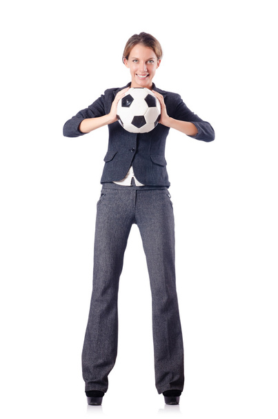Businesswoman with football on white - Photo, Image
