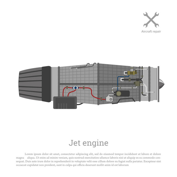 Αεριωθούμενη μηχανή σε μια επίπεδη στυλ. Μέρος του αεροσκάφους. Πλαϊνή όψη. VEC - Διάνυσμα, εικόνα