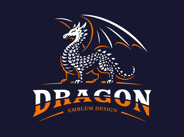 Dragon logo - vektör çizim, koyu arka plan üzerinde amblemi - Vektör, Görsel