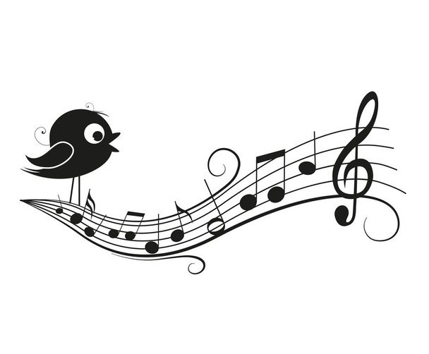 Musical notes with bird - Vector, Image