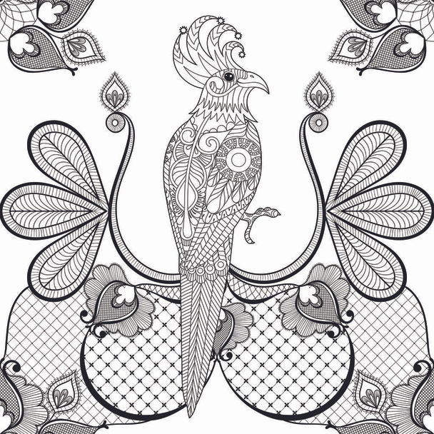 Czarne koronkowe z papuga ptak, ilustracji wektorowych dla rocznika samochodu - Wektor, obraz