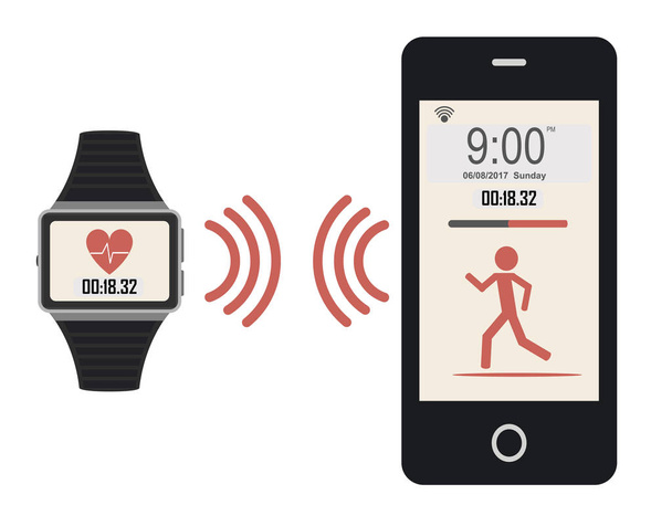 Smartphone synchronized with a smartwatch. - Vector, Image