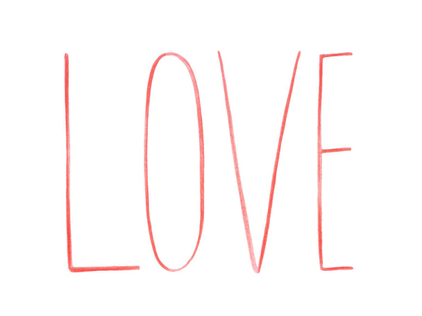 Pencil  hand drawn red word love. Lettering. Valentines day.Isol - Φωτογραφία, εικόνα