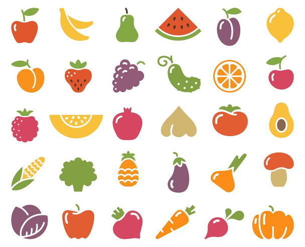 Prostych ikon warzyw i owoców - Wektor, obraz