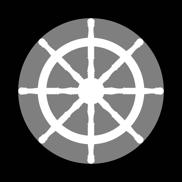 Segno della ruota della nave. Icona bianca in cerchio grigio su sfondo nero
.  - Vettoriali, immagini
