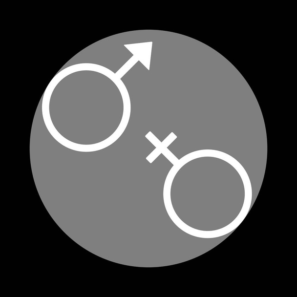 Sexuální symbol znamení. Bílá ikona v šedém puntíku na černém pozadí.  - Vektor, obrázek