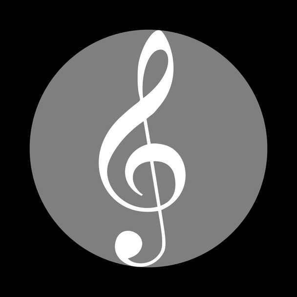 Music violin clef sign. G-clef. Treble clef. White icon in gray  - Vector, Image