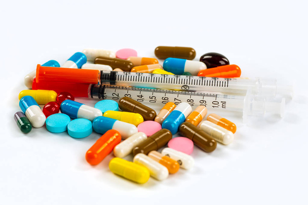 Colorful of oral medications on White Background. - Valokuva, kuva