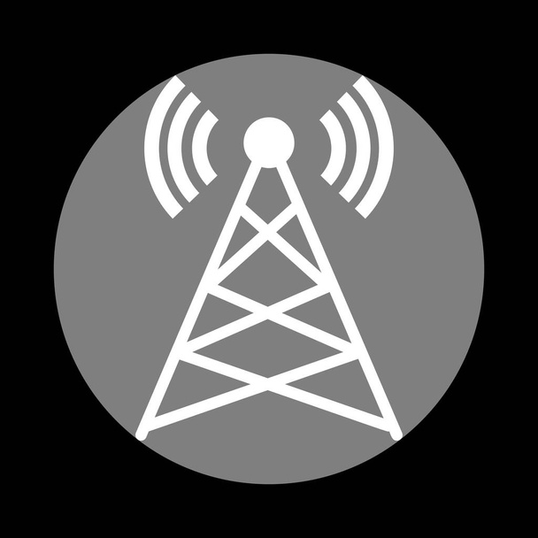 Ilustração do sinal da antena. Ícone branco no círculo cinza em preto ba
 - Vetor, Imagem