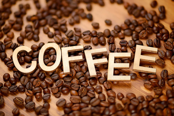 Coffee word with beans - Fotoğraf, Görsel