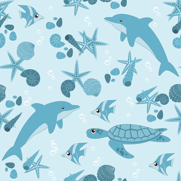 Seamless background with marine life - Vector, Image