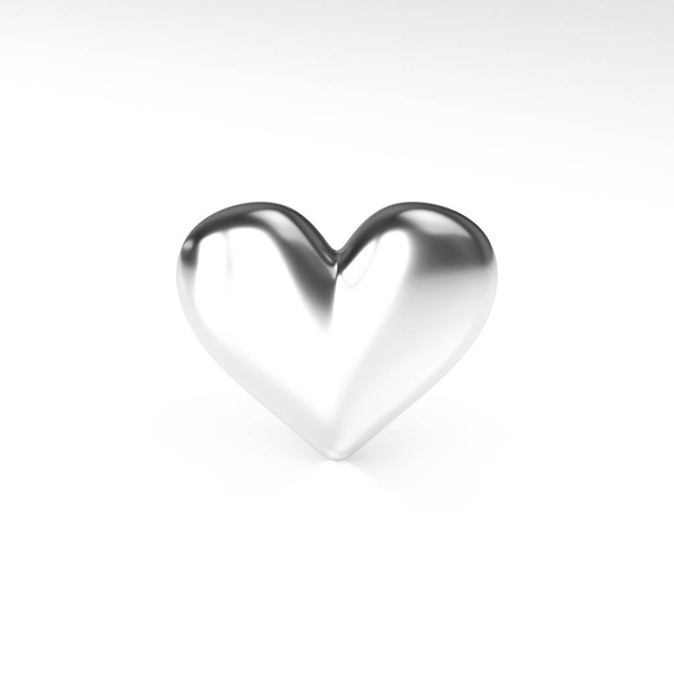 Silver Heart on white background. 3D Rendering - Photo, image