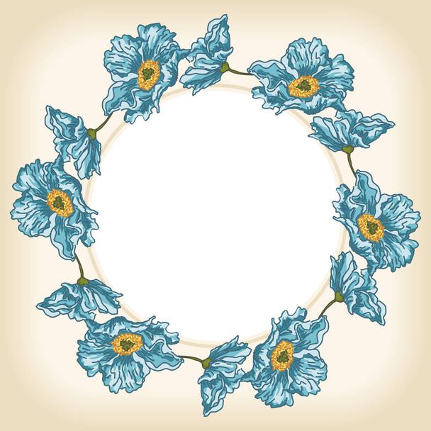 Flores azuis fundo círculo quadro
 - Vetor, Imagem