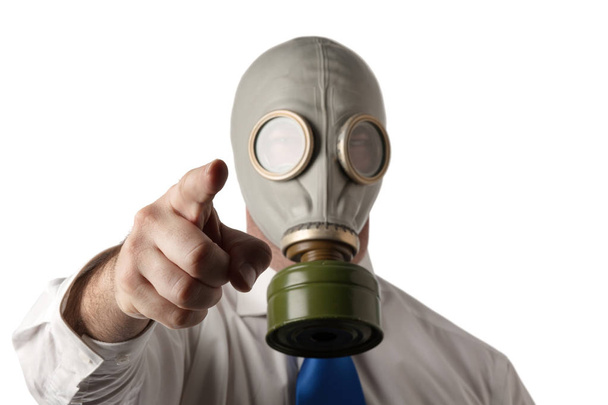 Homme d'affaires portant un masque à gaz
 - Photo, image