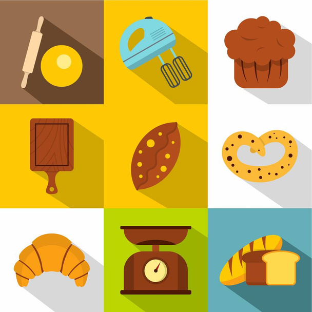 Sweet pastries icons set, flat style - Διάνυσμα, εικόνα