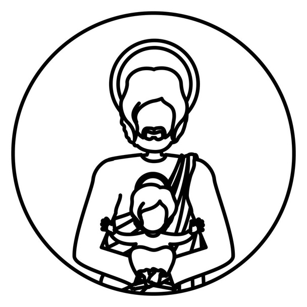 forma circular con contorno medio cuerpo santo jovenes con bebé jesus
 - Vector, imagen