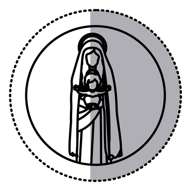 runde Aufkleber mit Silhouette Heilige Jungfrau Maria mit Jesuskind - Vektor, Bild