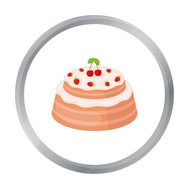 Cake with cherry icon in cartoon style isolated on white background. Cakes symbol stock vector illustration. - Vektori, kuva
