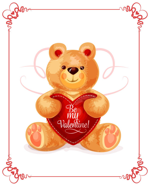 Bear toy with heart for Valentine Day card design - Vektor, kép