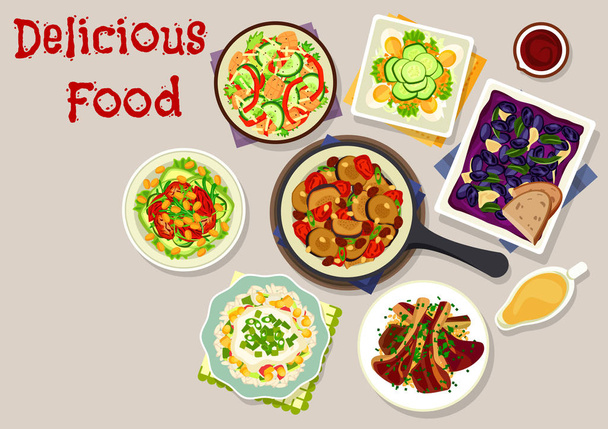 Обідні страви з значком салатів для дизайну меню
 - Вектор, зображення