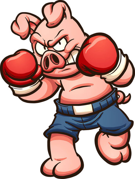 怒っているボクシング豚 - ベクター画像