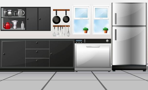 Sala da cucina con utensili ed elettrodomestici
 - Vettoriali, immagini