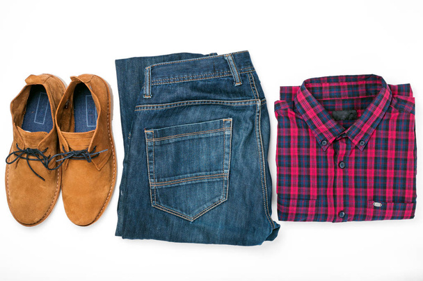 Men's clothes collage with shirt, jeans and shoes - Foto, imagen