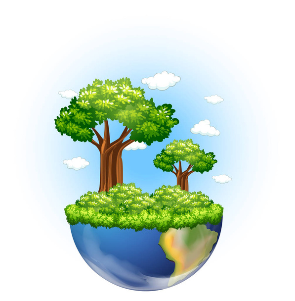 Πράσινα δέντρα που αυξάνονται στη γη - Διάνυσμα, εικόνα