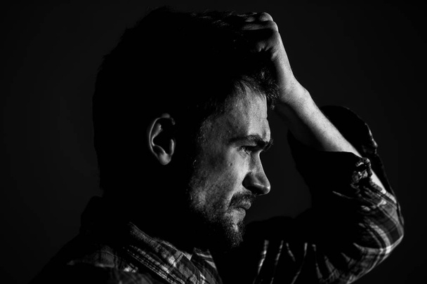 young man, sad emotions, black and white photography - Zdjęcie, obraz