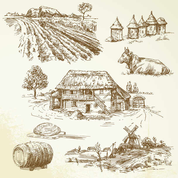 農村景観、農業、農業 - ベクター画像