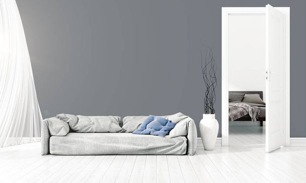 Modern bright interior . 3D rendering - Fotoğraf, Görsel