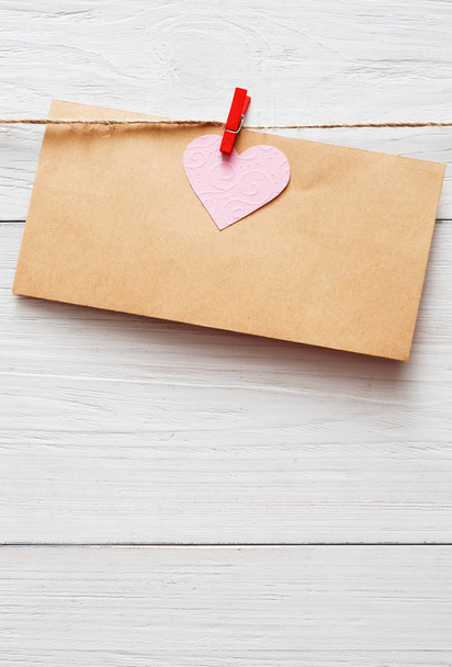 Valentine day background, card on wood - Photo, Image
