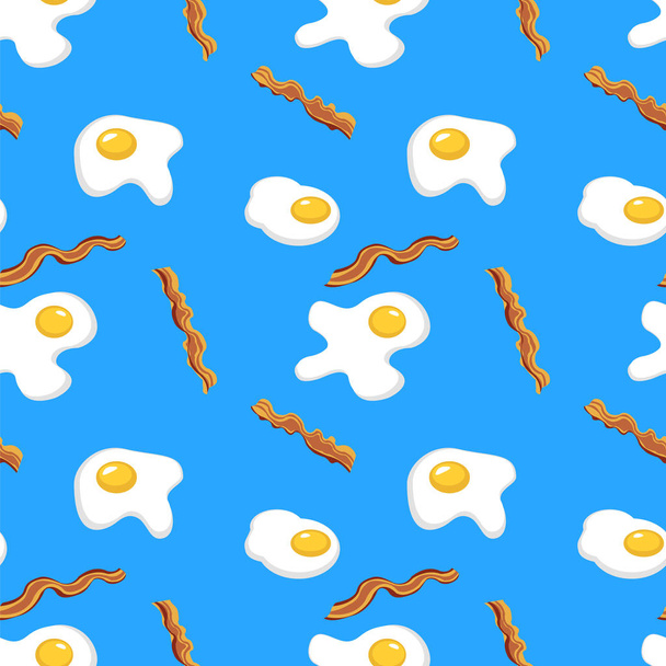 Sunny side up eggs and bacon breakfast. vector seamless pattern. - Vector, Image