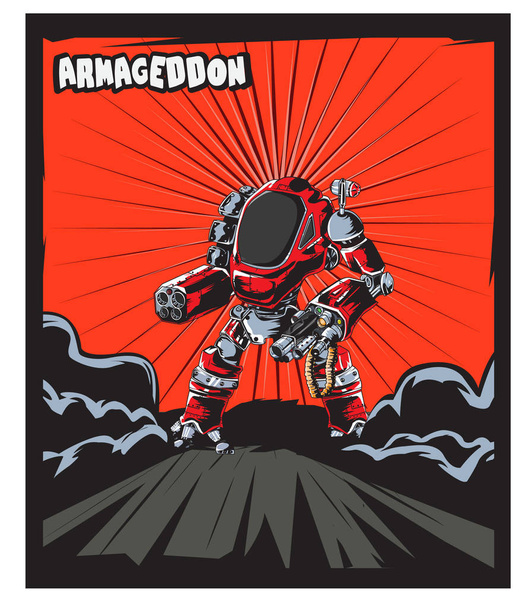 Cartel de dibujos animados de robot guerrero
 - Vector, imagen