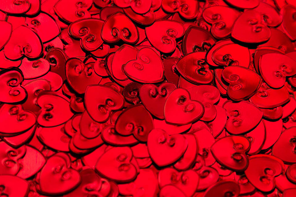 Valentines day background of red hearts confetti. - Photo, Image