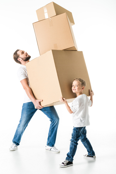 Father and son with boxes  - Photo, Image