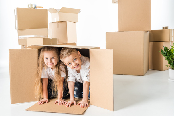 Kinderen in kartonnen doos - Foto, afbeelding