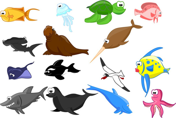 Conjunto de animais marinhos
 - Vetor, Imagem