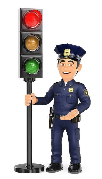 3D Полиция с светофором в красном
 - Фото, изображение