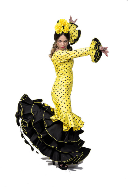 Portrait of young Flamenco dancer in beautiful dress  - Foto, imagen