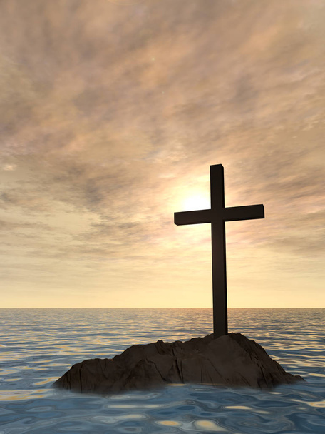 christian cross standing on rock - Photo, Image