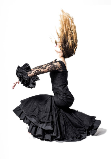 Portrait of young Flamenco dancer in beautiful dress  - Fotó, kép